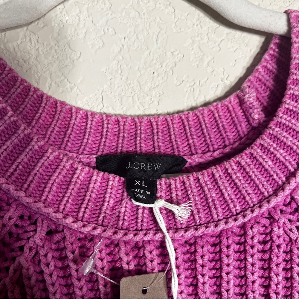 NWT J. Crew Women  Pink Washed Crew Neck Coastal Ribbed Cable Knit Sweater SZ XL - Picture 7 of 10